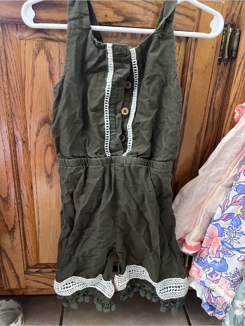 Tommy Bahama Olive Green Girls Crochet-Trim Romper